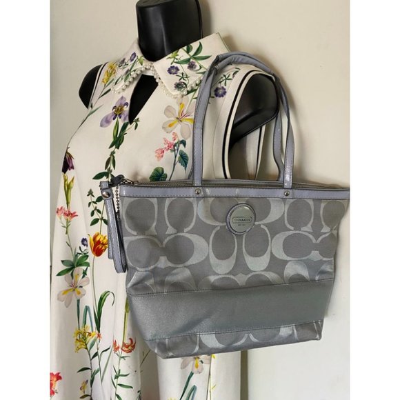 Coach Gray Jacquard Fabric Long Strap Tote Bag - Picture 8 of 13